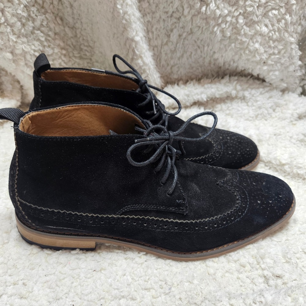 LA Milano Kirk Black Suede Leather‎ Wingtip Shoes Mens sz 10.5